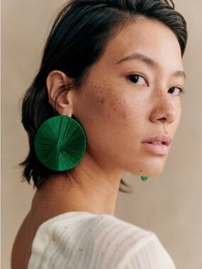 Sezane Diego Emerald Round Disc Drop Earrings